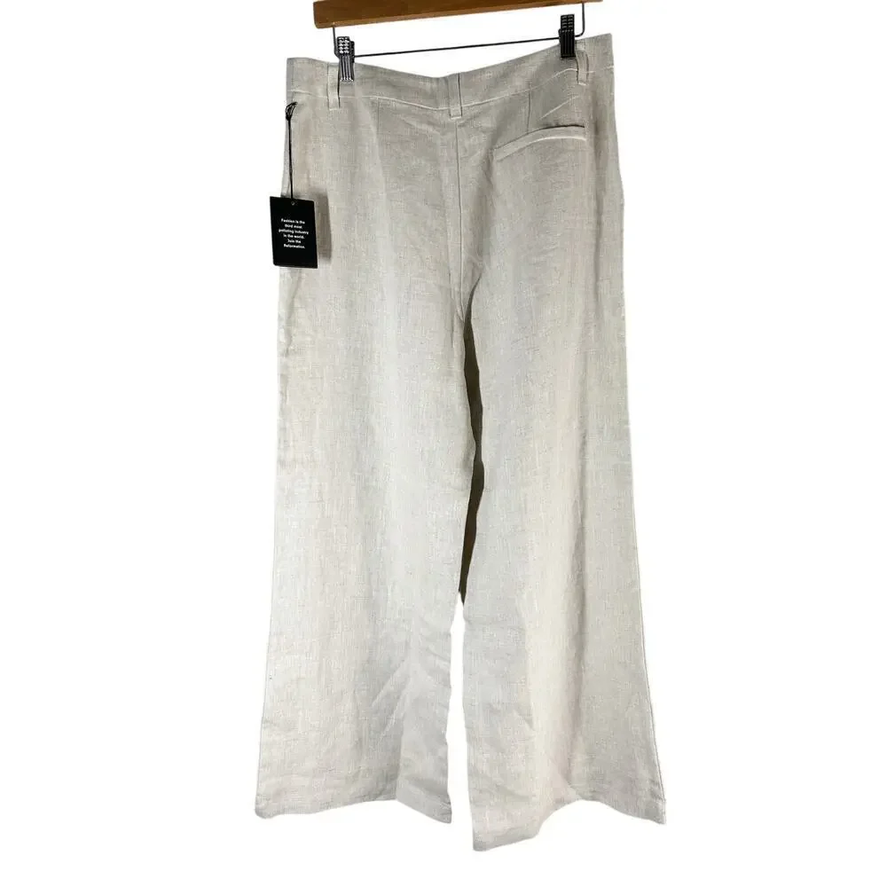 Reformation Tahiti Linen Pants Oatmeal Size 12 Cropped Neutral Minimalist